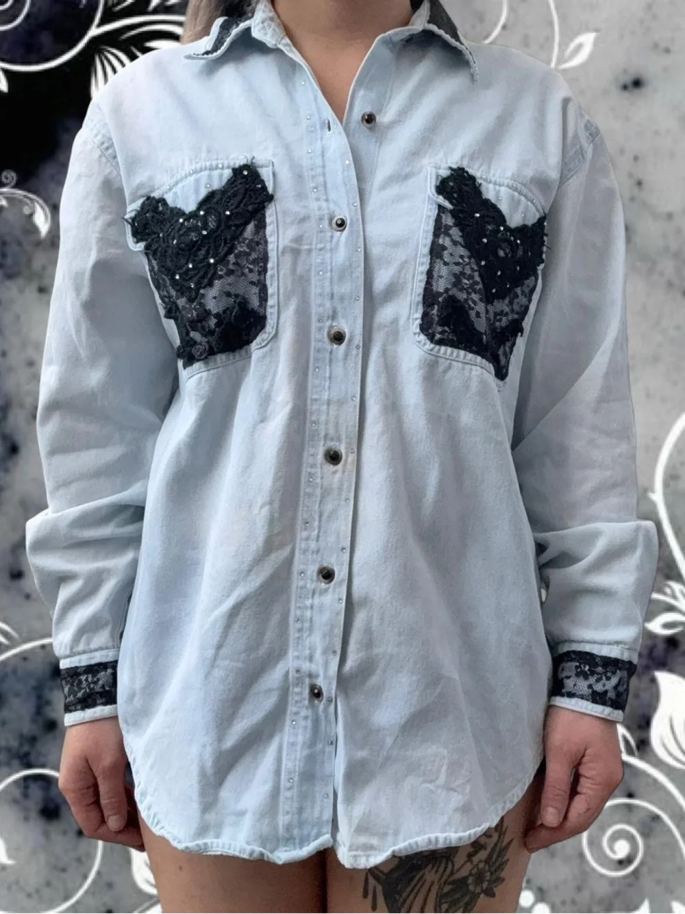 vtg 80s/90s lace rhinestone western top - lanie new york, sz sm, can fit md